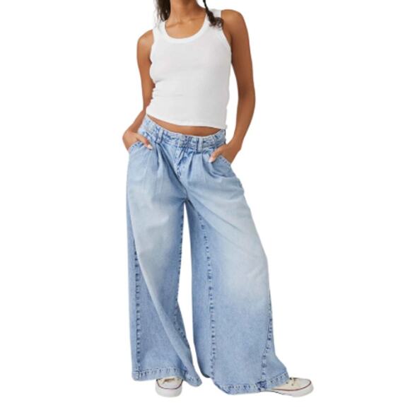 Free People Denim - NEW Free People 30 Equinox Denim Trouser Super Wide Leg Grunge Boho Cotton